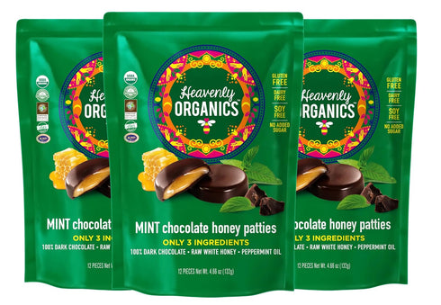 Heavenly Organics Mint Chocolate Honey Patties (36 Count, 2 Bags) | Organic