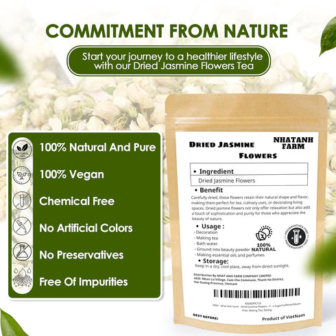 3.5oz(100g) Nhat Anh Farm - Dried Jasmine Flowers - Pure Jasmine Buds Natural & Pure - Dried Jasmine Flowers