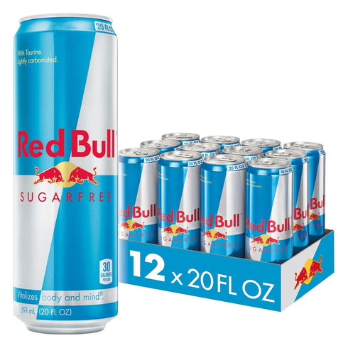 Red Bull Energy Drink, Sugar Free, 20 fl oz (Pack of 12)