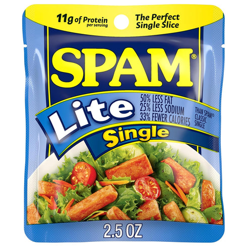 SPAM Lite Single Pouch, 2.5 Ounce (12 Pack), Fully Cooked Pork, 0g