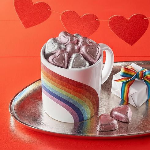 2 Lbs 100 Valentine's Day Milk Chocolate Hearts, Bulk, Individually Wrapped Pink and Silver Hearts, Extra Creamy Heart