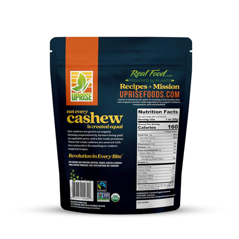 W320 (1.5 lb) Fair Trade Organic Raw Cashews Whole Unsalted Cashews for Snacking, Cooking, Baking & Trail Mix USDA