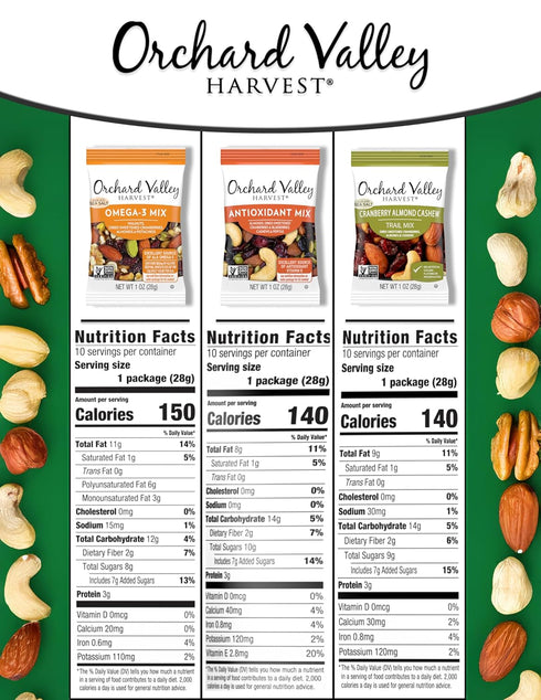 Pack 1oz Pack 30), Omega-3 Orchard Valley Harvest Active Snack Mix, Bags (Variety of Antioxidant Mix, Cranberry Almond
