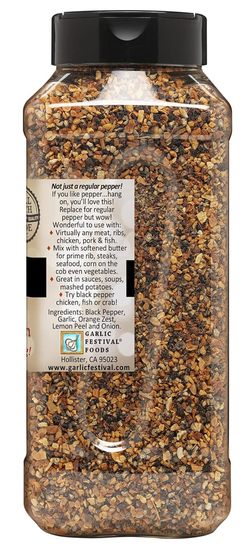 1 lb. 2 oz. Garlic Festival Black Pepper & Garlic Seasoning Net Wt.