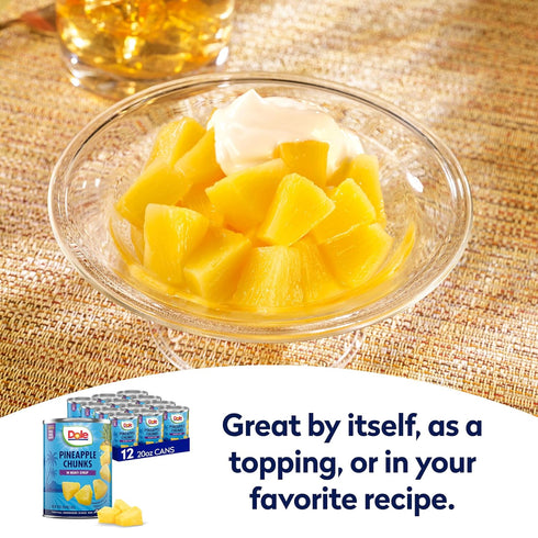 20 oz 12 Pack Dole Pineapple Chunks in Heavy Syrup - Dole Canned Fruit - Rich Source of Vitamin C - Can