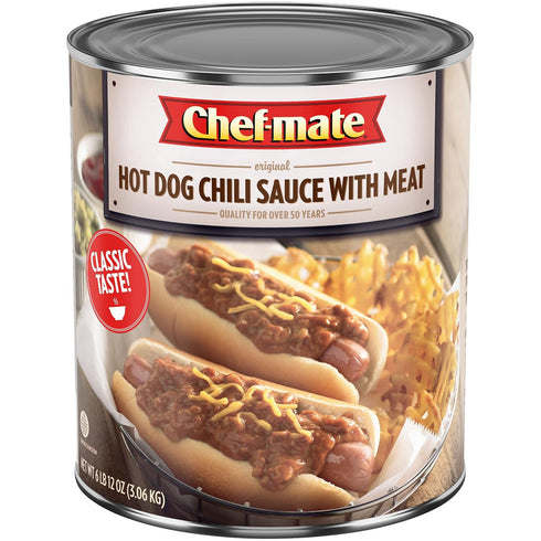6 lb 12 oz (#10 (Pack 2) Chef-mate Hot Dog Canned Chili Sauce with Meat, Ready to Eat, Can Bulk)
