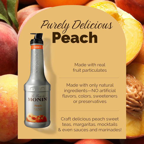 Summertime (1 Monin - Peach Fruit Pure, Sweetness, Great for Cocktails, Smoothies, and Lemonades, Non GMO, No