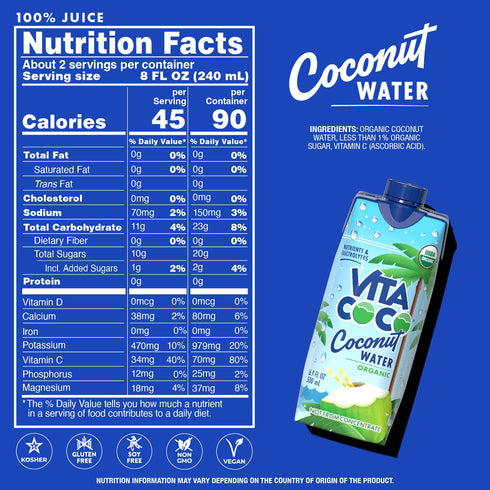 16.9 Oz (Pack 12) Vita Coco Coconut Water, Pure Organic | Refreshing Coconut Taste | Natural Electrolytes | Vital