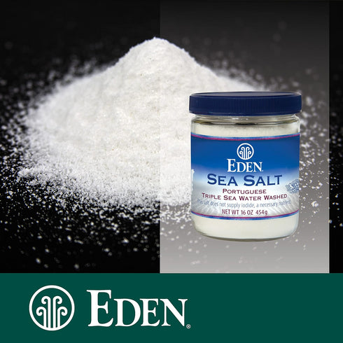 82 16 oz (1lb) Eden Sea Salt, Hand Harvested Portuguese, Triple Sea Water Washed, Fine Grind, Trace Minerals, Glass