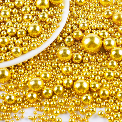 Gold Sprinkles for Cake Decorating, Pearl Sugar in Mix Sizes 130g/4.6oz, Baking