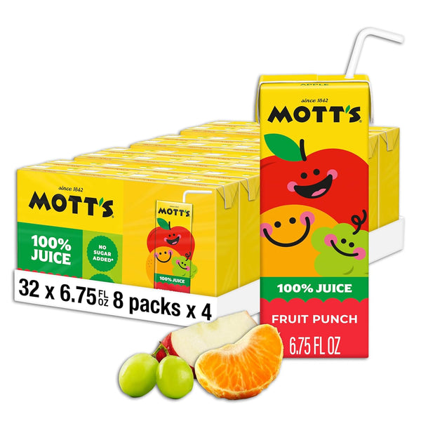 Mott's 100 Percent Fruit Punch Juice, 6.75 fl oz boxes, 32 Count
