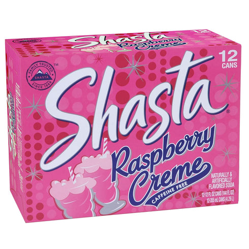 12-Pack 12oz Shasta Raspberry Cream | of Cans | Fruity Raspberry with Smooth Vanilla | Caffeine-Free | Sweet & Creamy