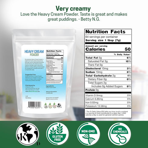1-Year 1 lb Z Natural Foods Heavy Cream Powder - Nutrient-Dense, Delicious Powdered Cream with Shelf Life - Easy to Use