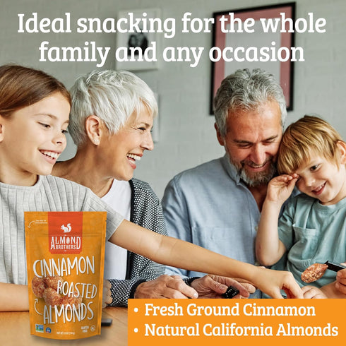 Pack 3, 5 oz Almond Brothers Roasted Almonds - of - Hand Crafted Cinnamon Glazed Roasted Almonds, Gluten-Free, Non-GMO
