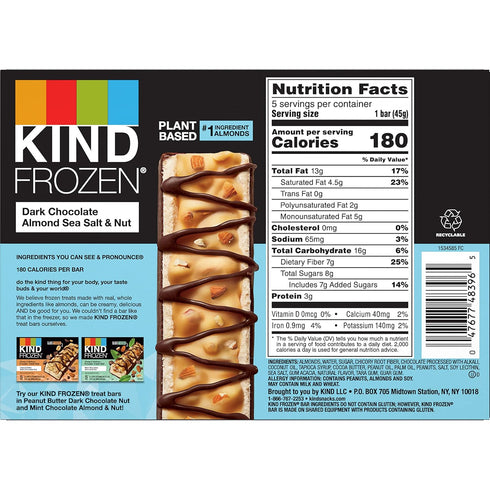 FROZEN Frozen 5 Pack, 1.6 Oz KIND Plant Based Treat Bar, Dark Chocolate Almond Sea Salt & Nut Treat Bars, Bars