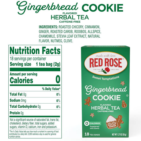 18 Count Pack 2 Red Rose Sweet Temptations Dessert Tea Gingerbread Cookie, Zero Carbs, Zero Sugar Bursting with Flavor