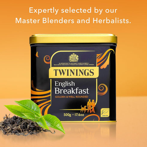 17.64 (500g) Twinings English Breakfast Loose Leaf Black Tea, Ounce Tin, Caffeinated, Enjoy Hot or Iced