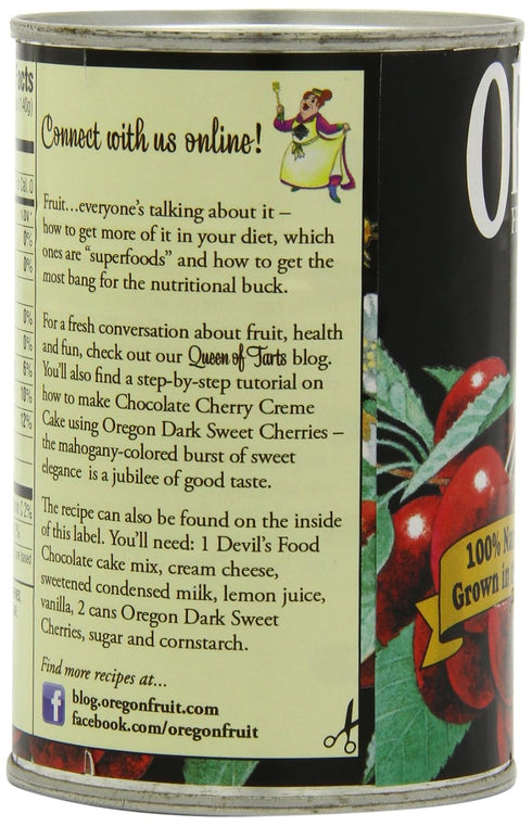15 (Pack 8) Oregon Fruit Products Dark Sweet Cherries in Heavy Syrup, Ounce
