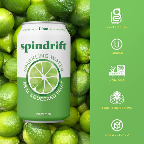12 Oz Pack 24 4 Spindrift Sparkling Water, Lime Flavored, Made with Real Squeezed Fruit, Fl Cans, of (Only Calories per