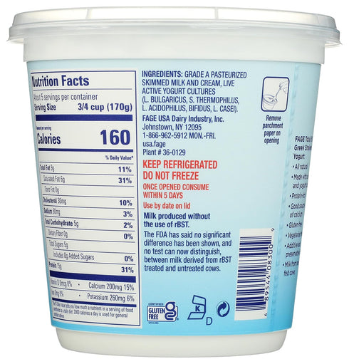 Fage 5% 32 oz Total Greek Yogurt, Whole Milk, Plain