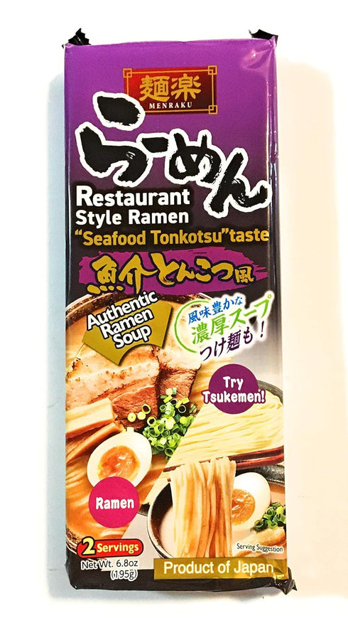 Menraku Taste)6.8 Oz-2 Pack 2 Restaurant Style Ramen(Seafood Tonkotsu And Pairs Of Chopstick