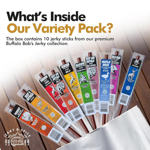 (10-Pack) Pack Jerky-n-Spice Wild Game Exotic Meat Sticks | Ultimate Beef Jerky | Savory Snacks Variety for Adults |