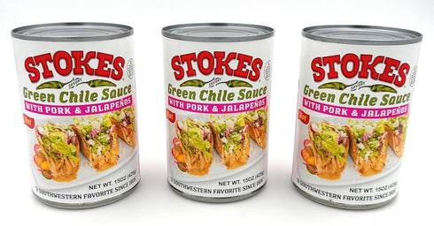 STOKES Green Chile Sauce with Pork and Jalapenos Pack of 3