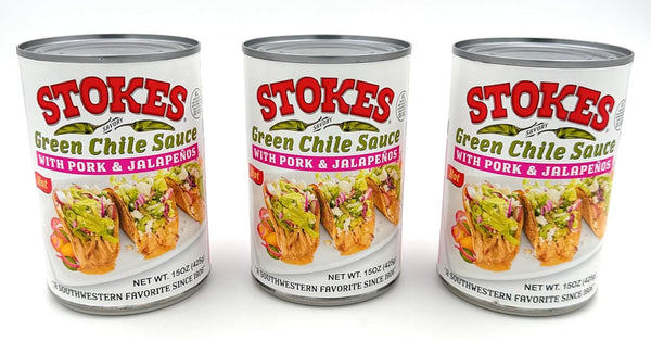 STOKES Green Chile Sauce with Pork and Jalapenos Pack of 3