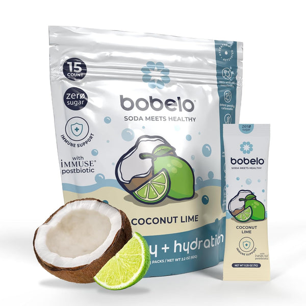 Bobelo Self Carbonating Hydration Packets - Coconut Lime Flavor (15ct) | Low