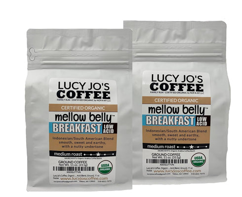Lucy Jo's Coffee, Organic Mellow Belly Breakfast Low Acid Blend, Medium Roast,