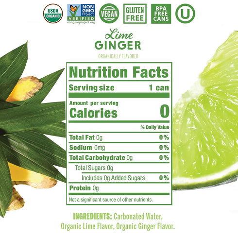 12 oz 24 pack 0 0 0 Nixie Sparkling Water, Lime Ginger | fl cans, | Organic, Vegan, Non-GMO, Gluten Free, Calories