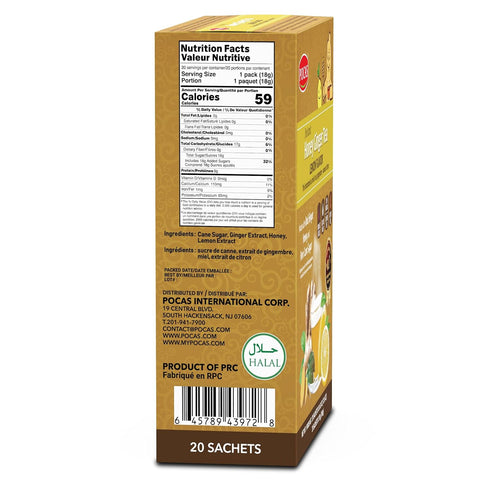 Pocas Packets 20 Count (Pack 2) Honey Ginger Tea - Instant Tea Powder with Lemon & Ginger Honey Crystals