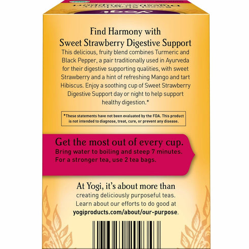 16 Pack (6 Pack) Yogi Tea Sweet Strawberry Digestive Support - Tea Bags per - Organic Turmeric Tea Bags - Digestive