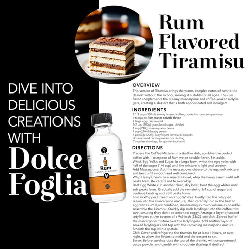 Dolce Foglia Natural Rum Extract, 2 Ounce Water-Soluble Flavoring for Baked Goods, Beverages, Desserts