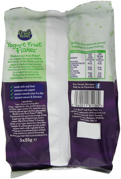 Fruit Bowl Multi-Packs 25 (Pack 6, 30 Fruitbowl Blackcurrant Yogurt Fruit Flakes g of Total Bags)