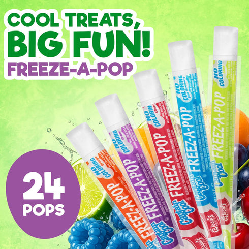 24 Count Pack Frozen Freeze Pops, Ice Pops Bulk of Refreshing Assorted Flavors, Enjoy Dye Free Popsicles and Ready