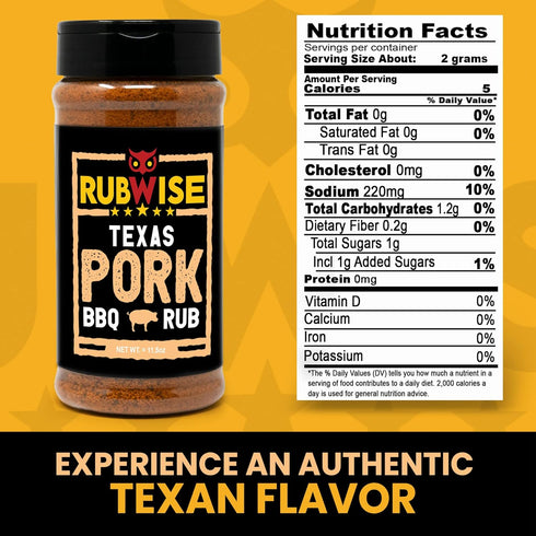 11.5oz RubWise Pork Rub, Texas Style BBQ Seasoning for Smoking & Grilling Meat, Dry Spice Blend for Prime Rib
