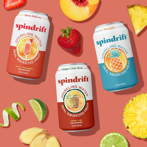 3 Pack, 12 Oz Pack 24 Spindrift Sparkling Water, Mocktail Flavor Variety Made with Real Squeezed Fruit, Fl Cans