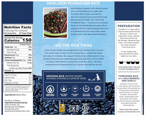 15 Lotus Foods, Rice Heirloom Forbidden Black, Ounce