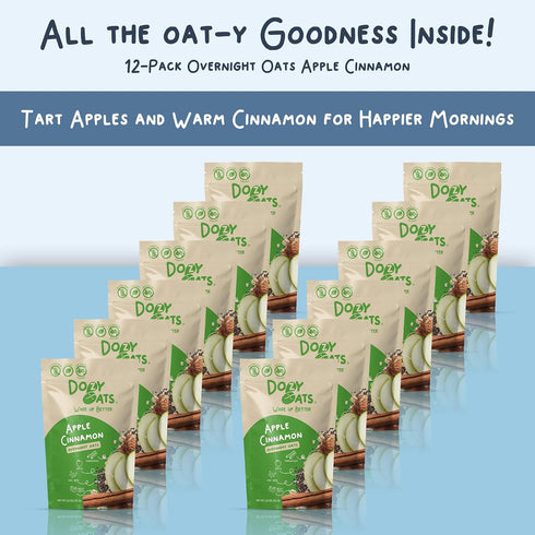 Dozy Packets, Multipack 12-Pack Oats Overnight Oatmeal Apple Cinnamon with Rolled Oats, Chia Seeds, Date Powder