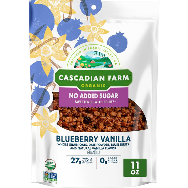 Cascadian Farm Organic Granola, No Added Sugar, Blueberry Vanilla Cereal, Resealable Pouch,