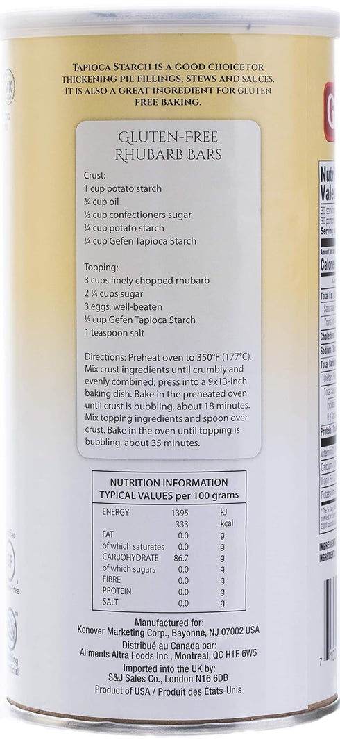 16 (2 Pack) Gefen, Gluten Free Tapioca Flour, Tapioca Starch, Ounce With Resealable Lid