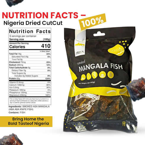 100% 500g (18oz) Colour Flavour Smoked Mangala | Premium Nigerian Dried Fish (Cut-Cut) Natural, Hygienically Prepared |