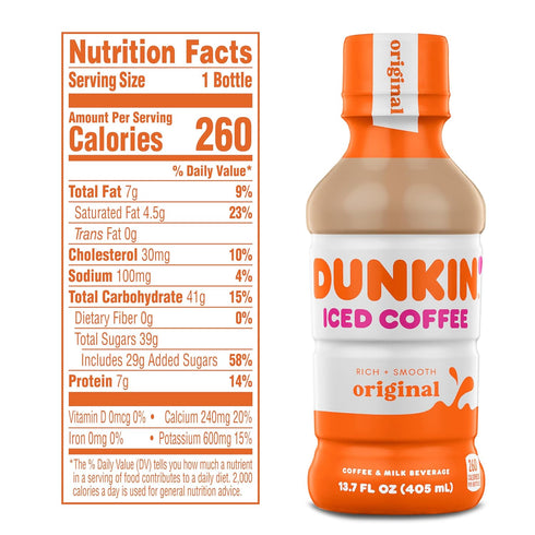 13.7 oz, 12 Pack Dunkin' Original Iced Coffee Bottle, fl