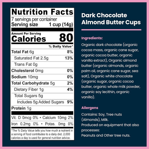 60% 3.45 oz (Pack 6) Chocxo Dark Chocolate Almond Butter Cups - Lower Sugar, Organic, NonGMO, Keto, Gluten Free