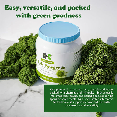 32 Oz (2 LB), 100% 907 NPG Freeze-Dried Kale Powder Pure, servings, Non-GMO, Superfood powder, No Sugar Added, Raw