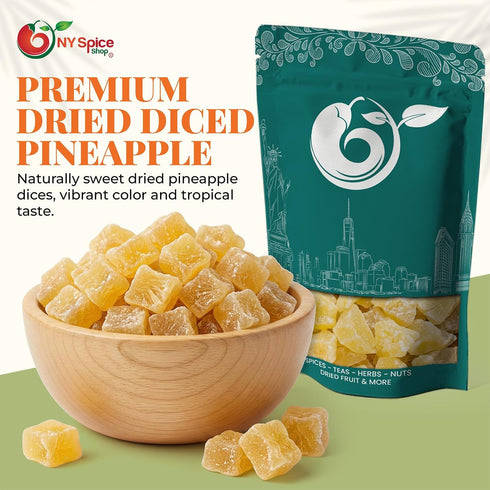 5 NY Spice Shop Dried Pineapple Diced - Pound Tropical Pineapples Dried Fruit Snacking - Sweet Dehydrated Dried Fruit