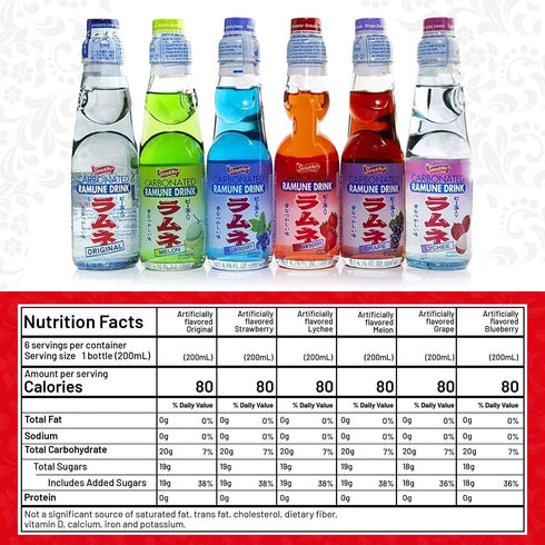 pack, 6 Count, 6.76 Oz Shirakiku Ramune Variety Fl Glass Bottles, Japanese Carbonated Soft Drink