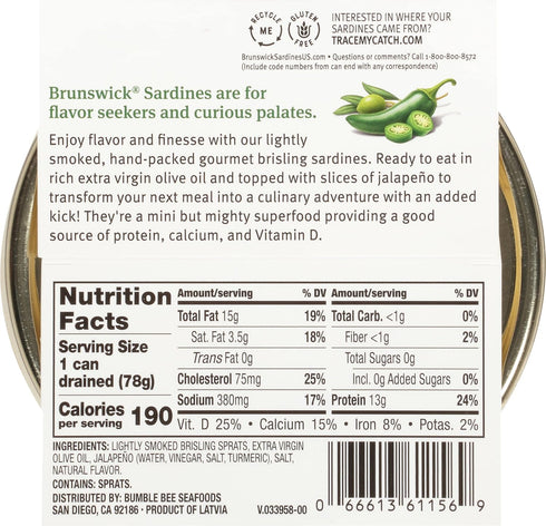 Slices,4.23 oz (Pack 12)- 13g Brunswick Wild Caught Gourmet Brisling Sardines in Extra Virgin Olive Oil Topped
