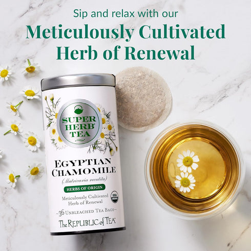 Organic Egyptian Chamomile SuperHerb Tea Tin by The Republic of Tea, 36 Herbal Tea Bags, Caffeine-Free